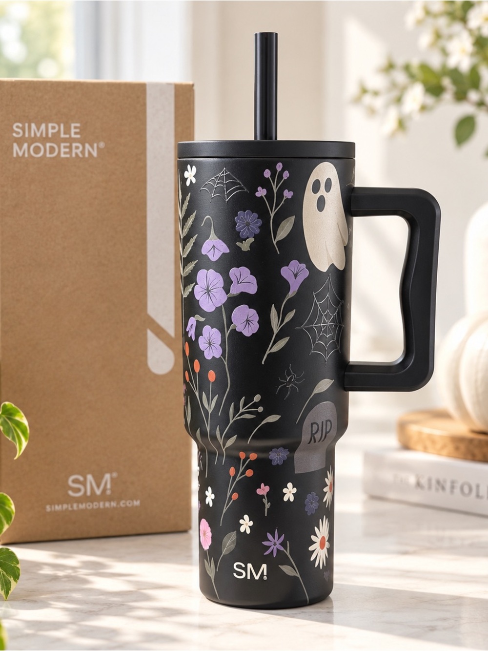 Simple Modern Trek Tumbler with Handle 40oz Halloween Black Graveyard Garden